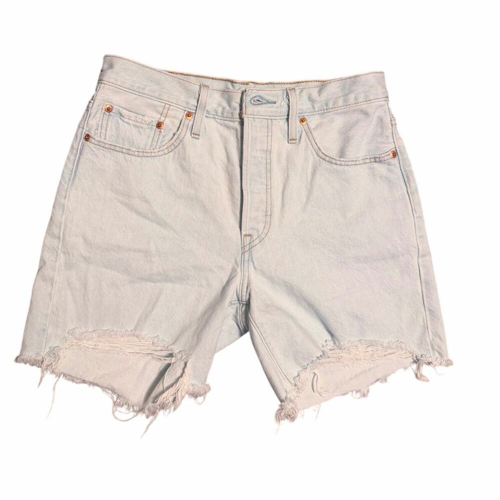 Levi’s 501 Mid-Thigh Distressed Denim Shorts – Light Wash Size 28